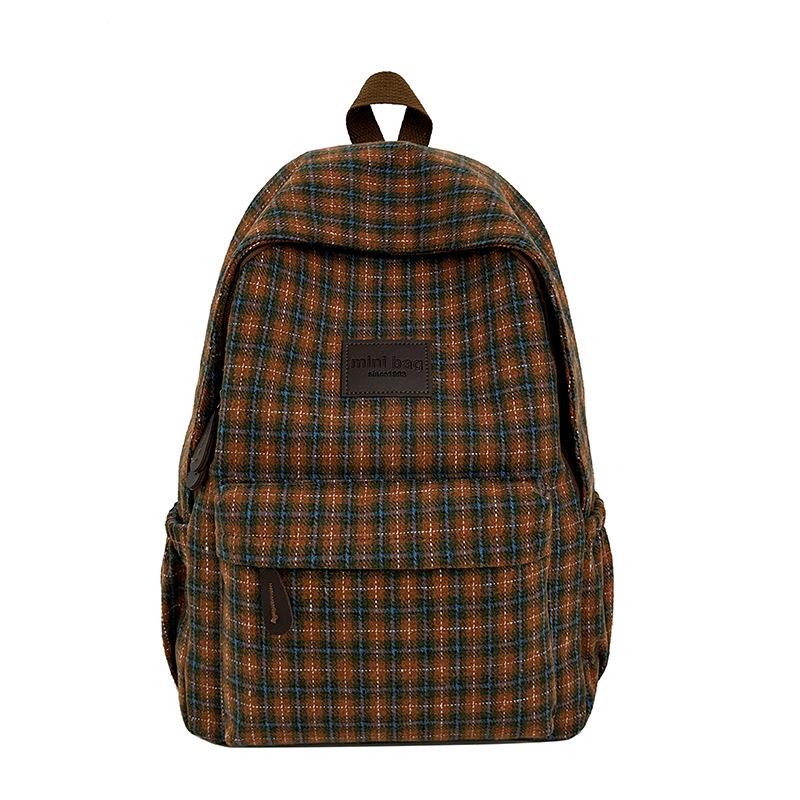 

Korean Mori Girl Plaid Backpack: Retro, Large Capacity, Versatile Shoulder Bag for Women