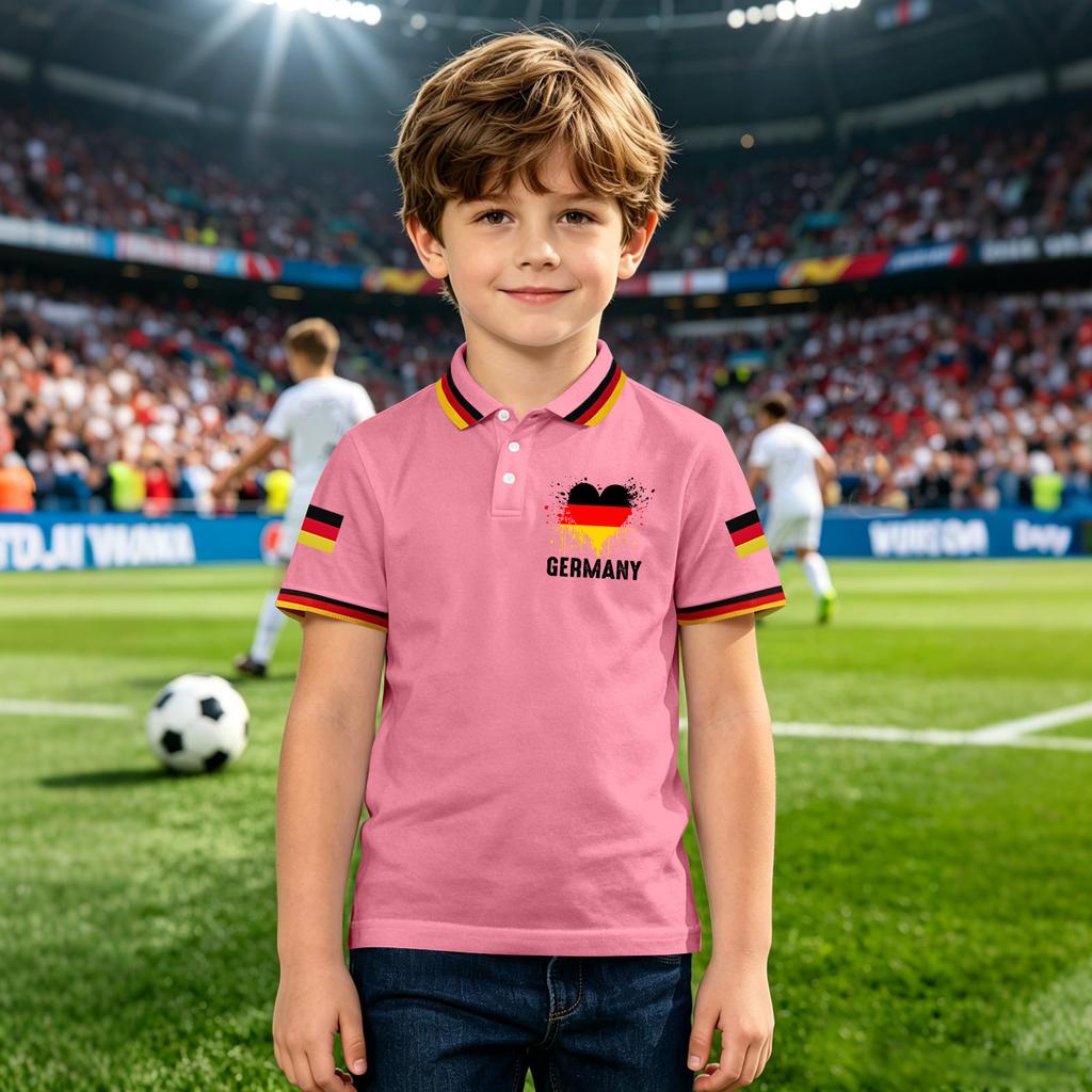 Kids Polo Shirt Short Sleeve Casual Top with National Flag Print for Boys Comfortable Fit Breathable Fabric Suitable for Everyday Wear