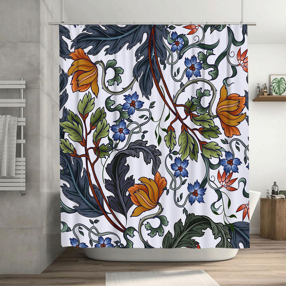 Floral Print Shower Curtain Waterproof Fabric Home Decor Bathroom Accessories Decoration Panel for Bathtub