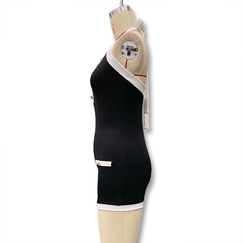 New European & American Fashion Black & White Color Block V-Neck Halter Backless Tie-Up Super Short Women's Jumpsuit