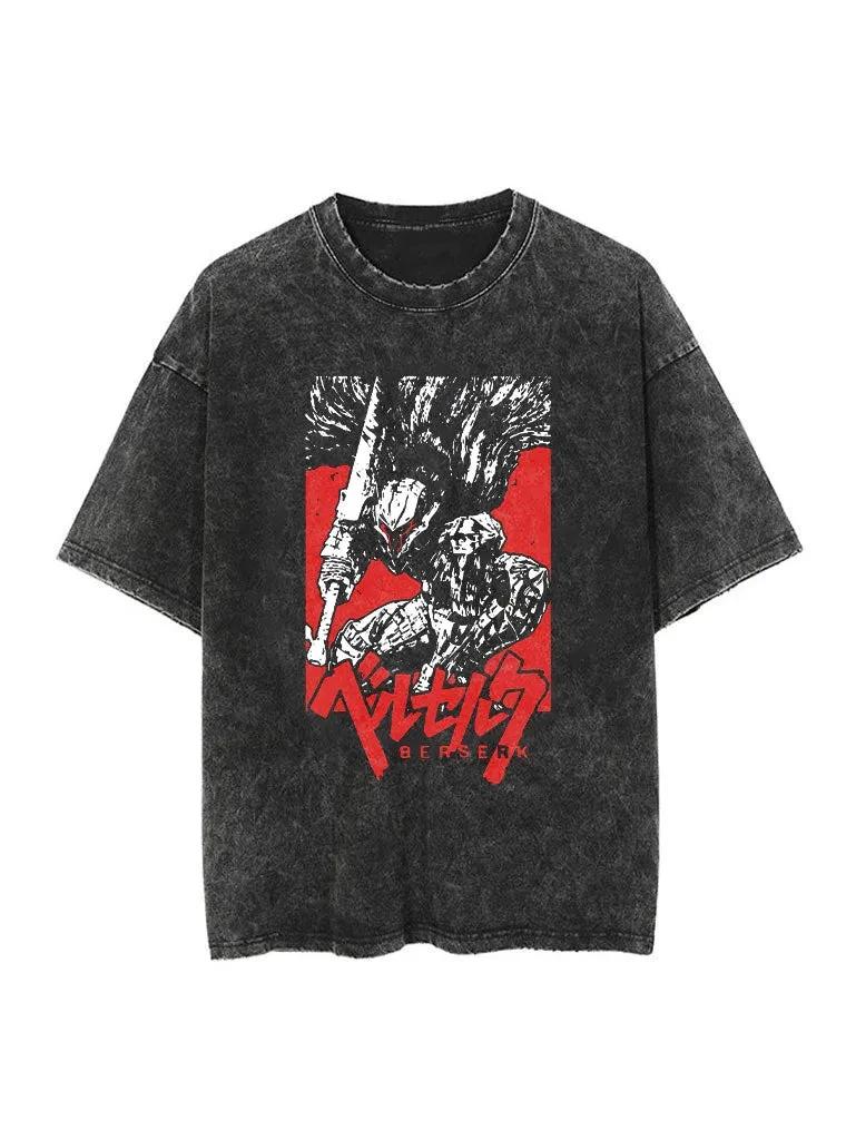 Berserk Animation Derivatives Guts Printing Retro Washed Short-sleeved T-shirt Men's and Women's 2026 Summer Fashion Clothing