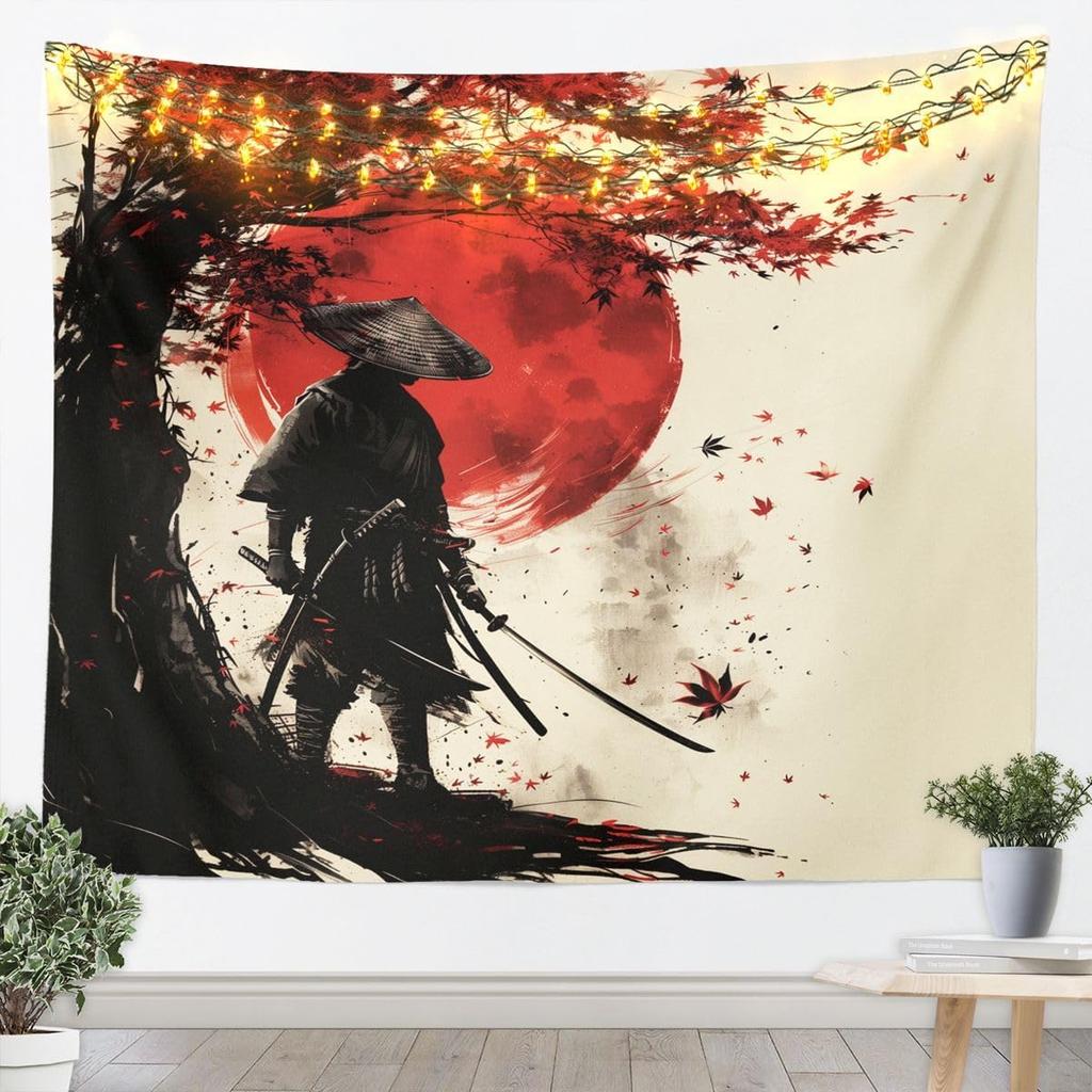 Cherry Blossom Tapestry Japanese Style Wall Art for Living Room Bedroom Chinese Ink Painting Wall Hanging Blanket Plum Blossom