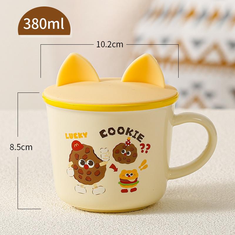 Niedliches Geschenk Keramiktasse Souvenirtasse Frauen Becher Cartoon Wassertasse Haushalt Kaffeetasse mit Deckel Löffel Kinder