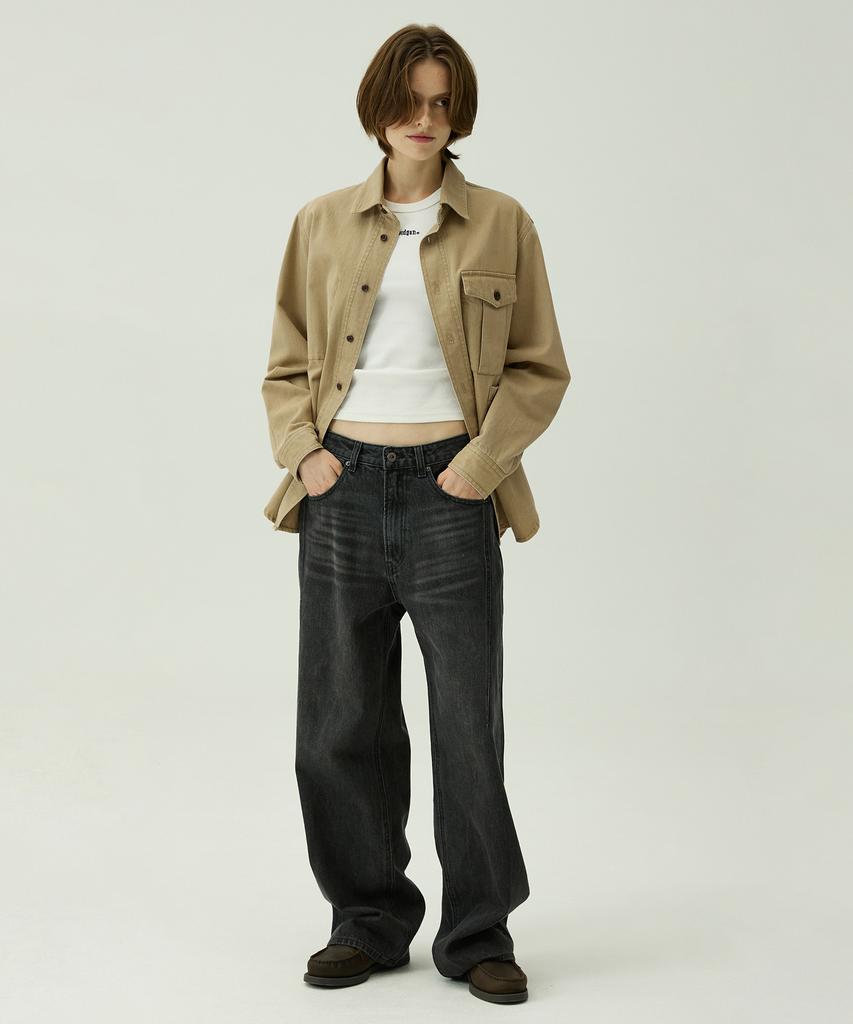 MAGOODGAN Labor 2121 Herringbone Cotton Oversized Khaki Military Shirt
