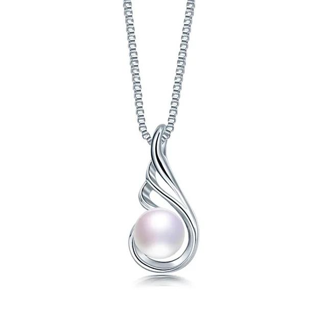 HENGSHENG Freshwater Pearl Elegant Women Pendant 925 Sterling Silver Fine Jewelry Concise Design Wing Pendant Necklace белый
