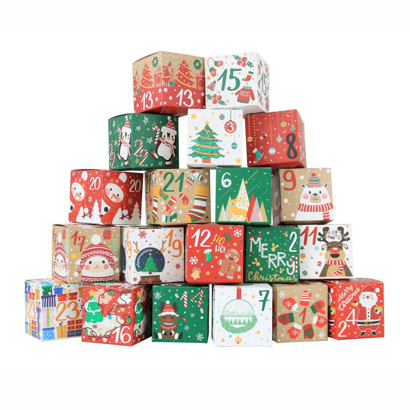 24 Pcs DIY Christmas Advent Calendar Boxes Cute Xmas Number Xmas Party Present Boxes for Adults And Kids
