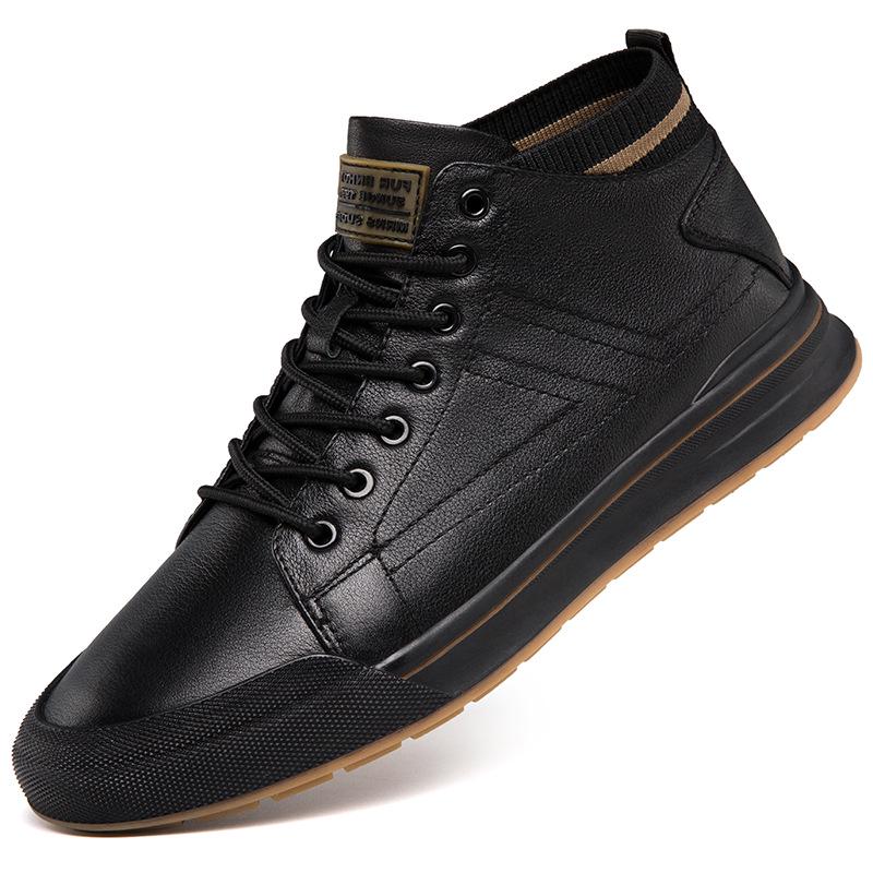 Men s Breathable British Style Height-Increasing Sneakers - 6CM Hidden Heel, Soft Sole, Mid-Top Casual Sports Shoes 37
