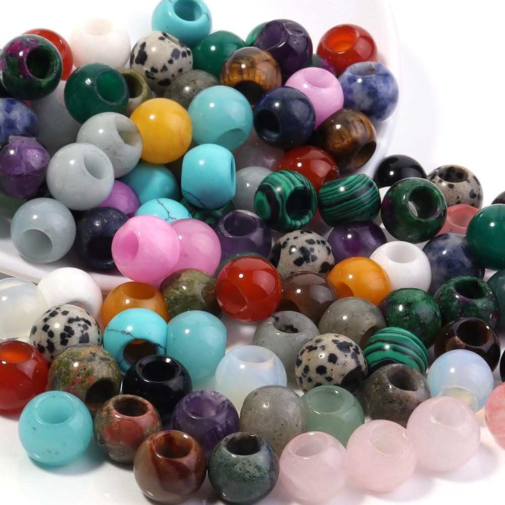 5pcs/lot Natural Stone Big Hole Beads Agate Jade Tiger Eye Turquoise Loose Beads For DIY Handmade Bracelet Earrings Accessories