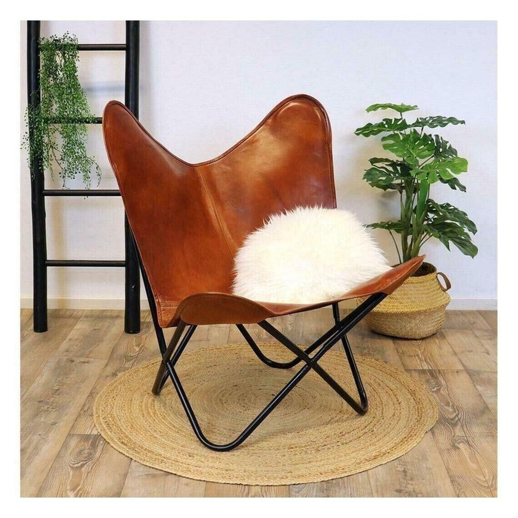 NEW Handmade Vintage Leather Butterfly Relax Arm Chair Sleeper Seat Folding