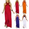 Abito da donna con scollo all'americana incrociato, senza maniche, estivo, sexy, senza schiena, linea ad A, lungo, con spalle scoperte, boho, lungo