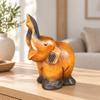 Hand-Carved Teak Wood Elephant Figurine Warm-Toned Wooden
