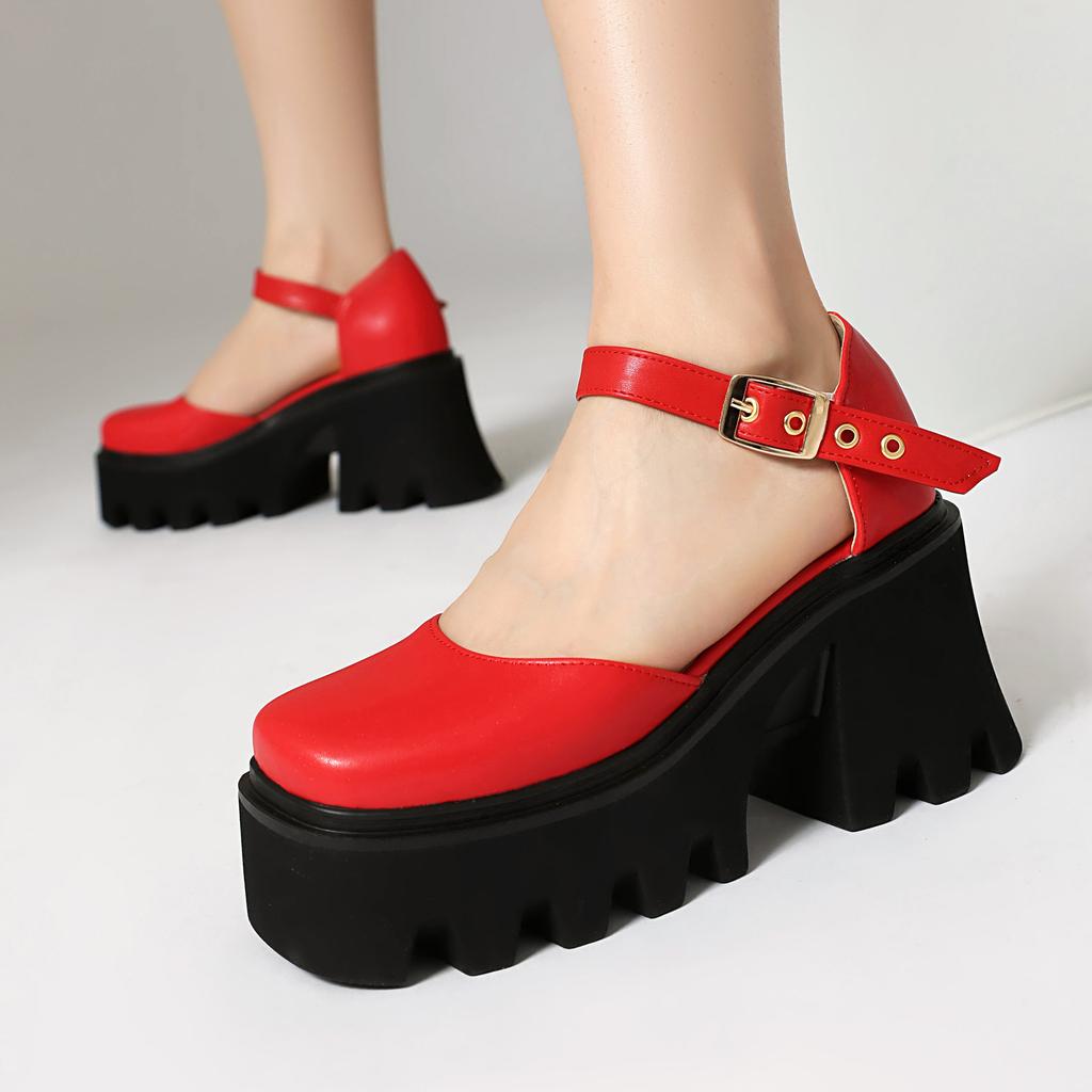 High-heeled Mary Jane  Shoes, New Square-headed Small Men, Increased Height, Small Leather Shoes, Muffin Soles, Thick Heels, Single Shoes, Women