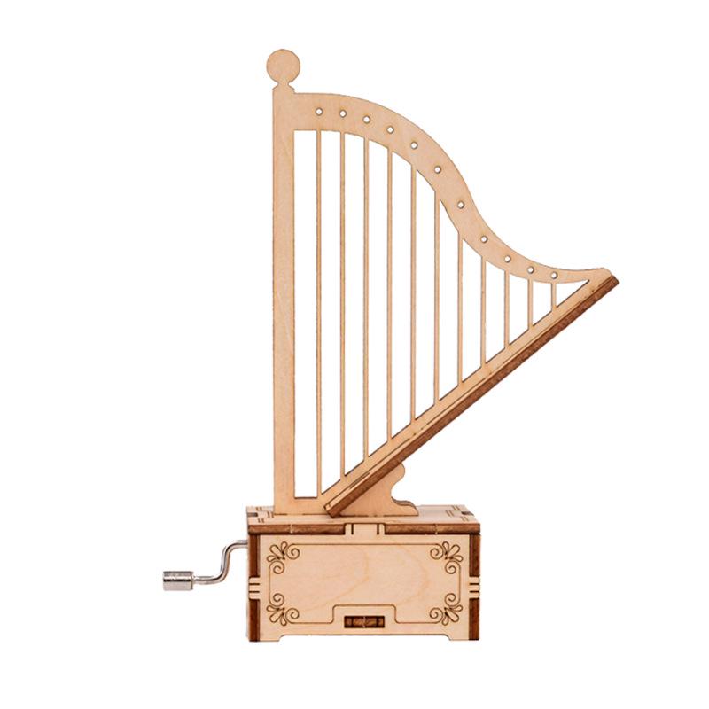 3D Handcrafted Wooden Harp Jigsaw Music Box Puzzle for Kids