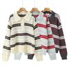 MIU Style Striped Lapel Women’s Autumn Knit Polo Sweater Retro Loose Fit