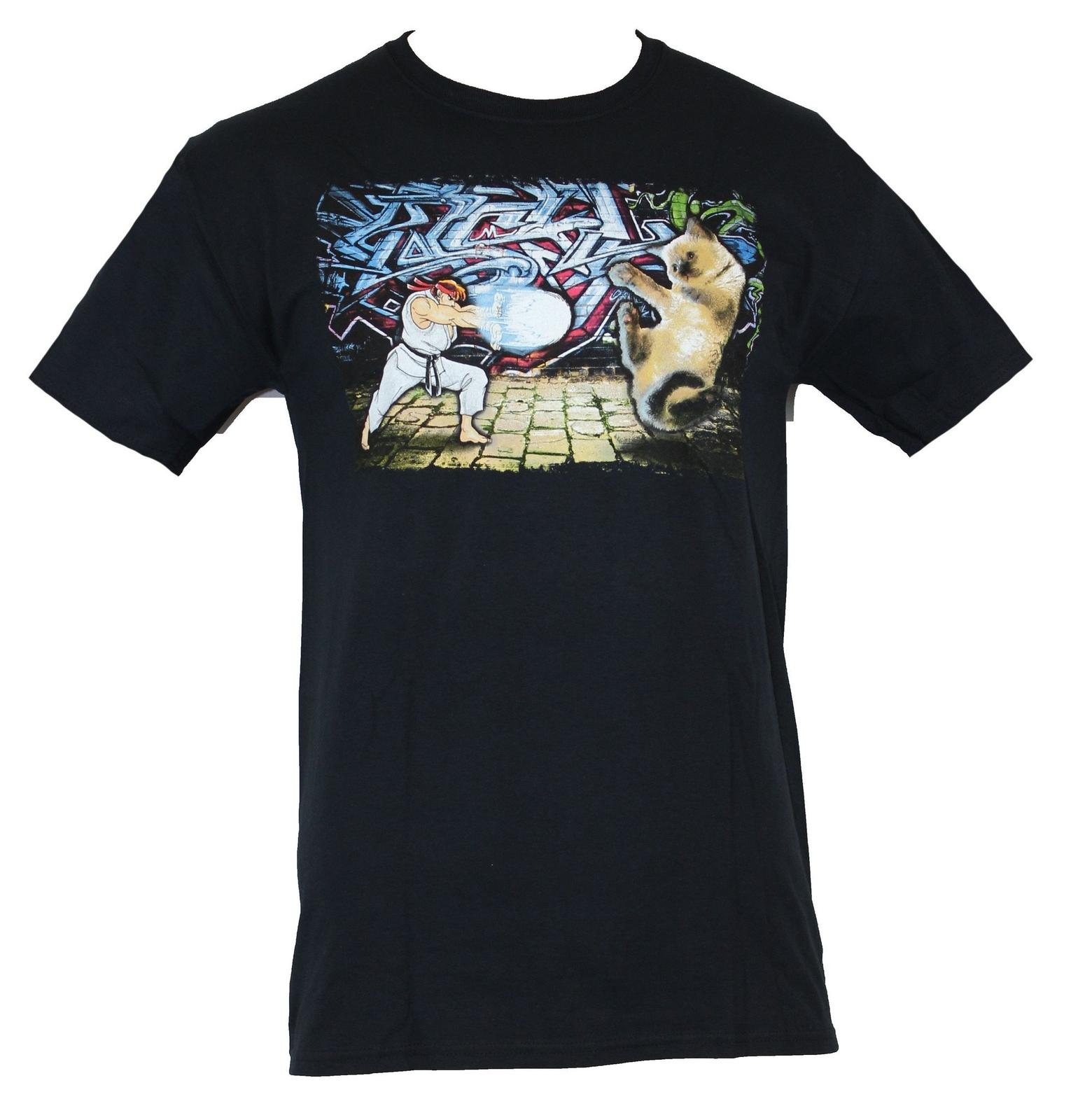 Street Fighter II Adult New T-Shirt - Ryu verses Kitten Final BAttle L
