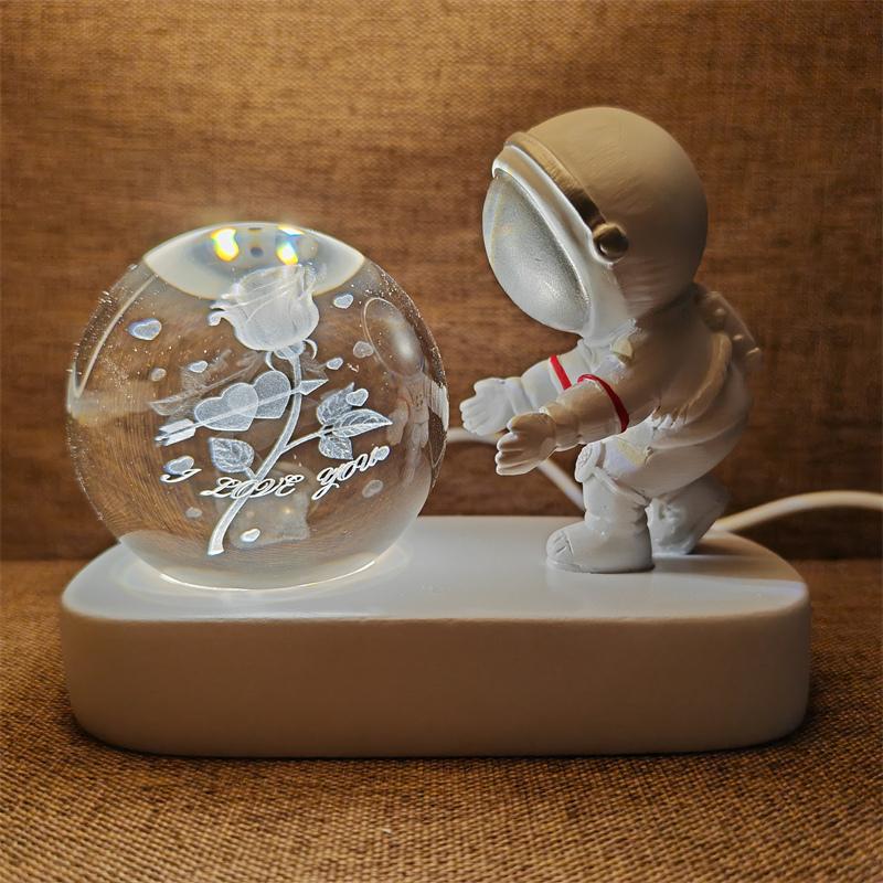 Astronaut Creativ 3D Minge de Cristal Led Lumină de noapte pentru Dormitor Copii Planetă Spațiu Lampă Sistem Solar USB Cadou de Crăciun pentru copii