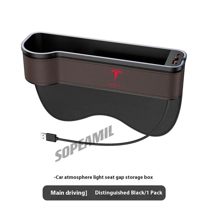 

Car USB Colour Lamp Seat Multifunctional Storage Case For Tesla Cyberbeast Model 3 Model Y Model S Model X Roadster Seat Gap Box