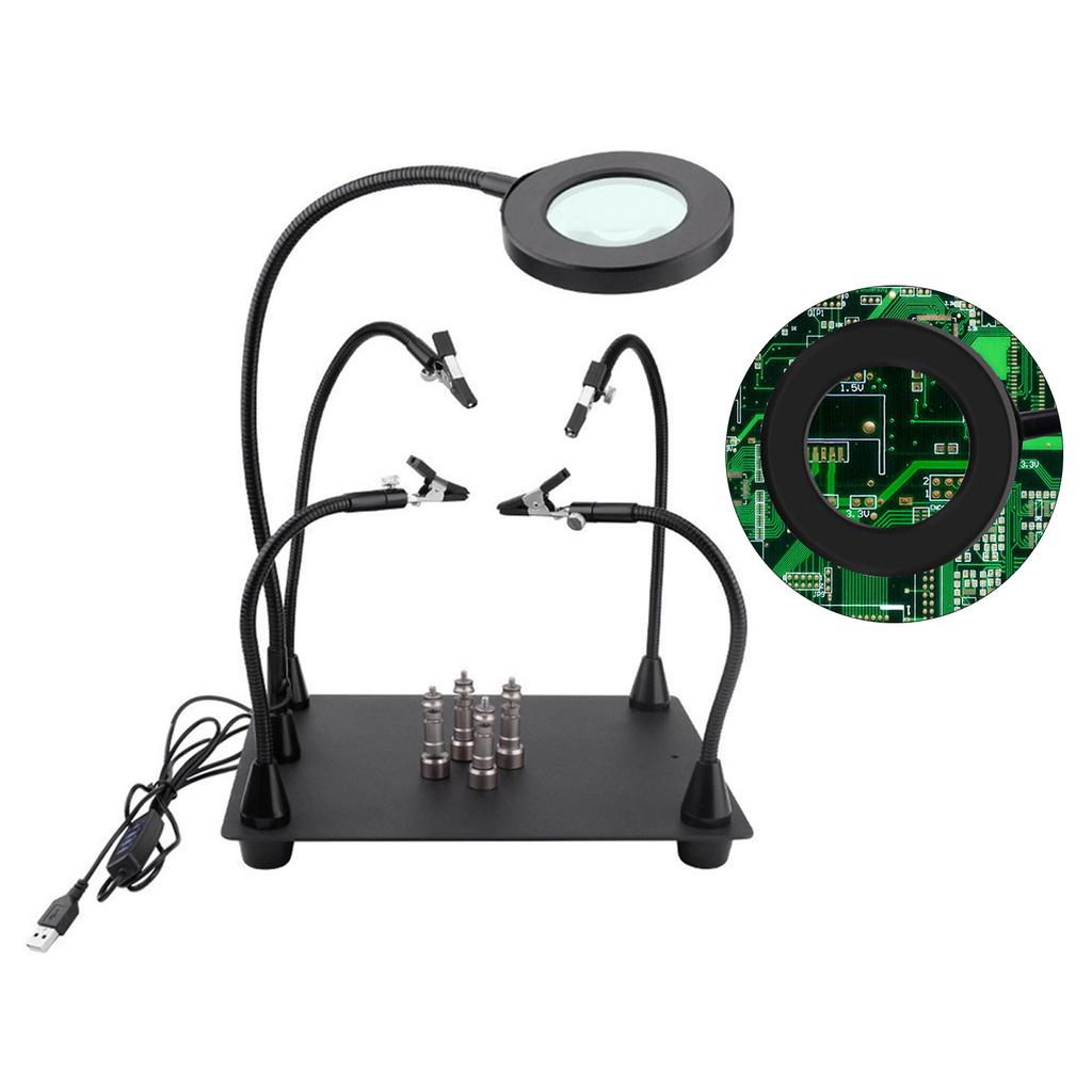 Multifunctional Helping Hands Soldering Station with 6x Magnifying Glass Light Soldering Aid Fixture for Precise Repairs