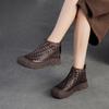 Stivaletti da Donna in Vera Pelle Intrecciata a Mano con Fodera in Ecopelliccia e Polsino a Maglia Suola in Gomma Comoda Stivaletti Bassi