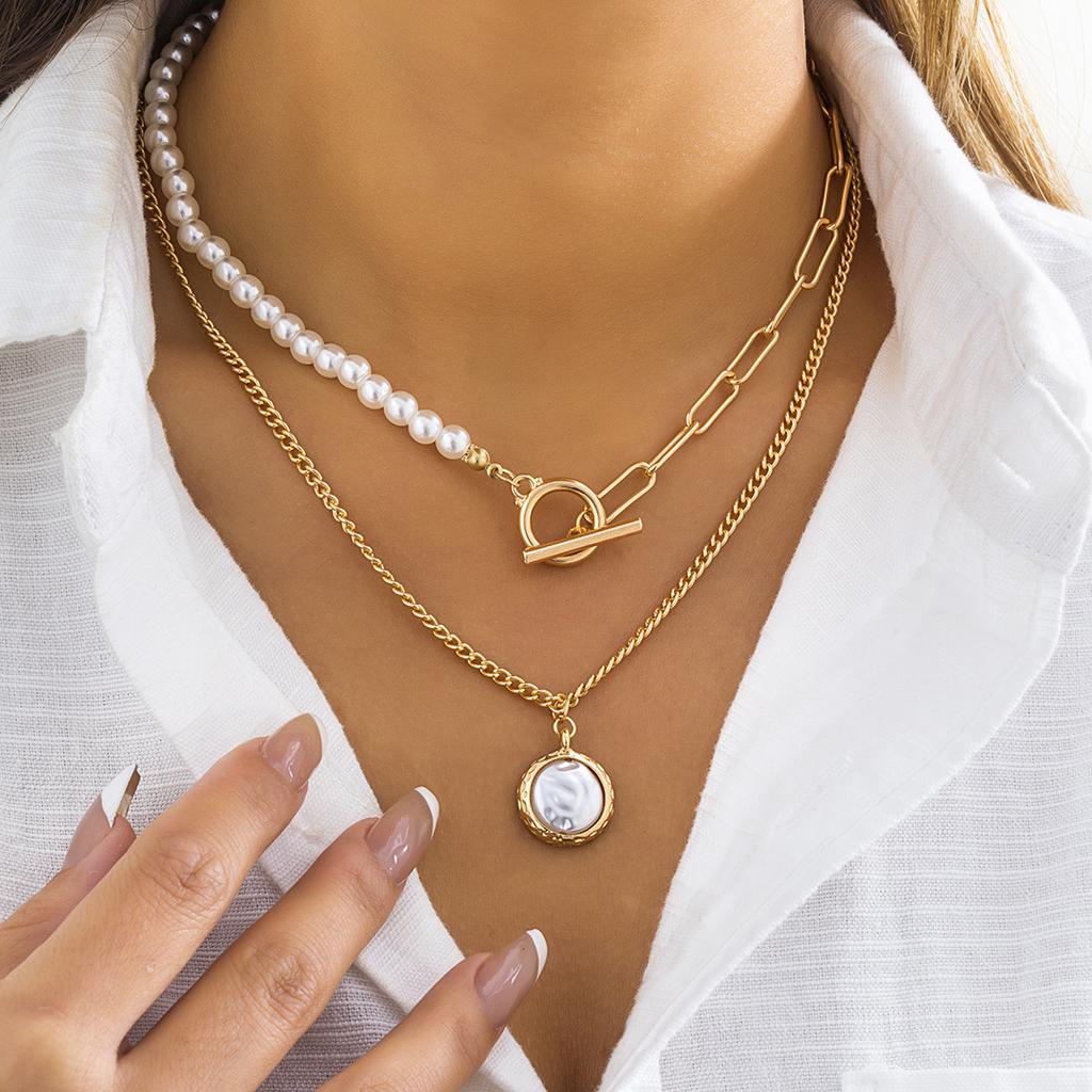 Ingemark Vintage Imitation-Zircon Heart OT Buckle Pendant Necklace Women Wedding Bridal Bead Chain Neck Accessories Zircon New