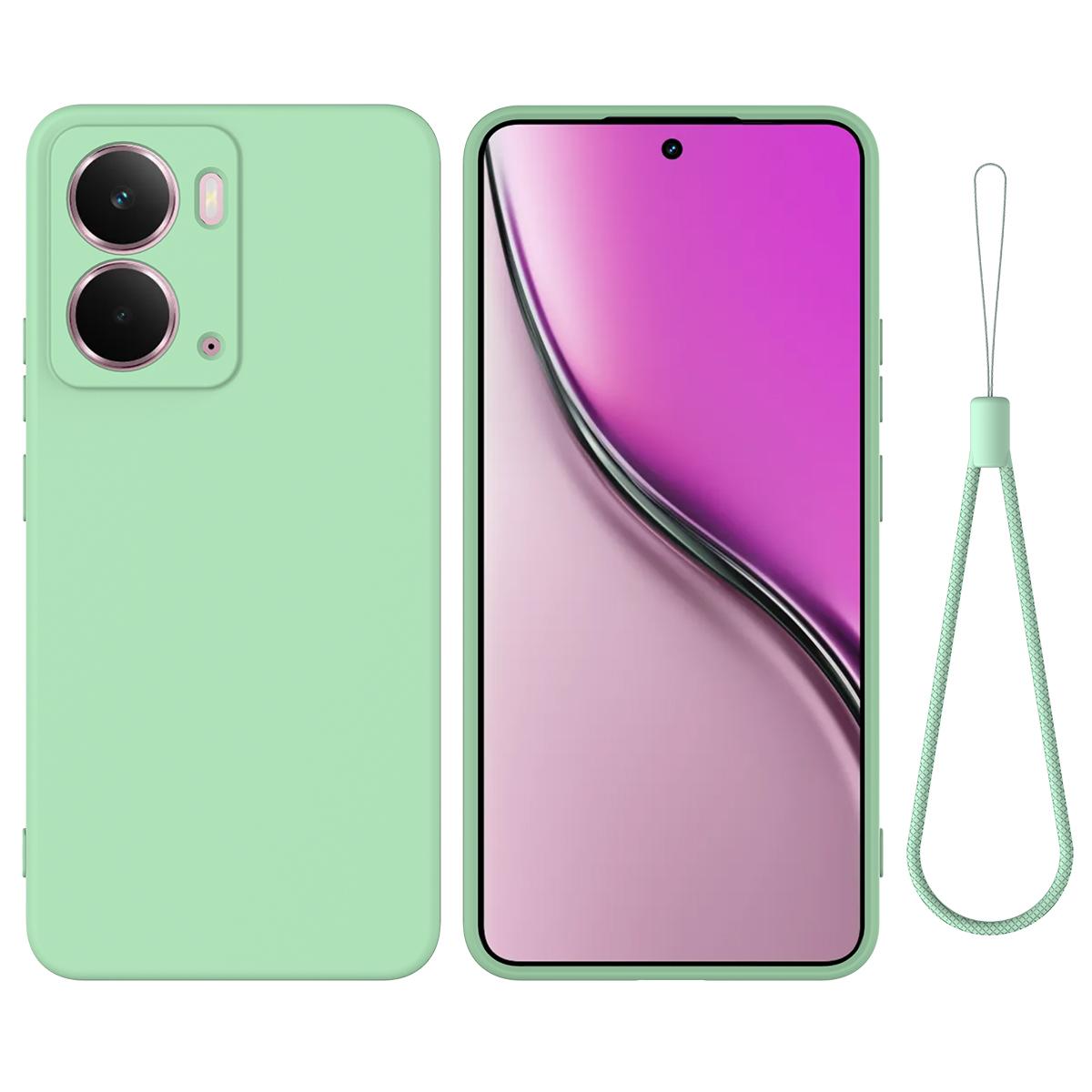 

For Realme P3 5G Liquid Silicone Case Phone Back Cover with Hand Strap Green