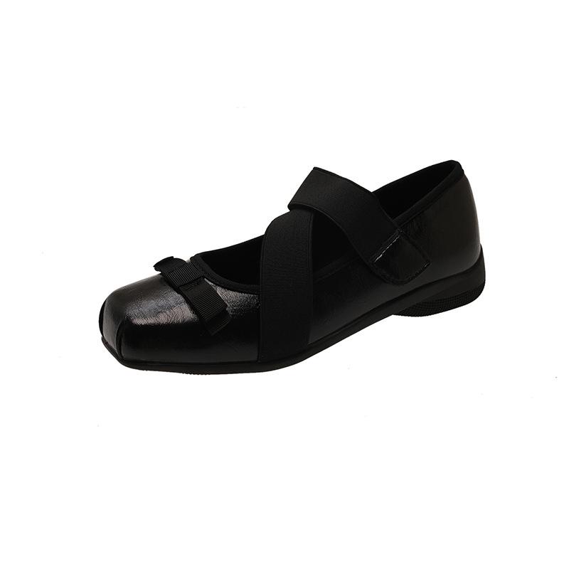 

Mary Jane women s shoes 2025 spring new French bow gun color ballet shoes square head flat bottom light mouth single shoes 40 чёрный