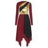 Womens Liturgical Dance Dress Long Sleeve Metallic Contrast Color Asymmetrical Design Worship Performance Gown