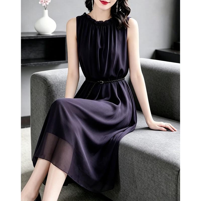 Demana 100% Silk French Sleeveless A-line Dress