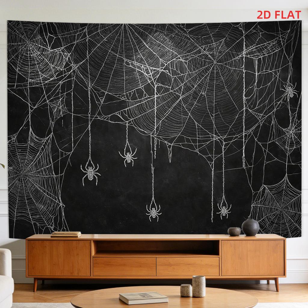 2D Flat - 2D Flat - A Tapestry Featuring a Large Or Small Design of Spider Webs And Spiders, Perfect for Halloween Decor. Ideal for Decorating Walls i