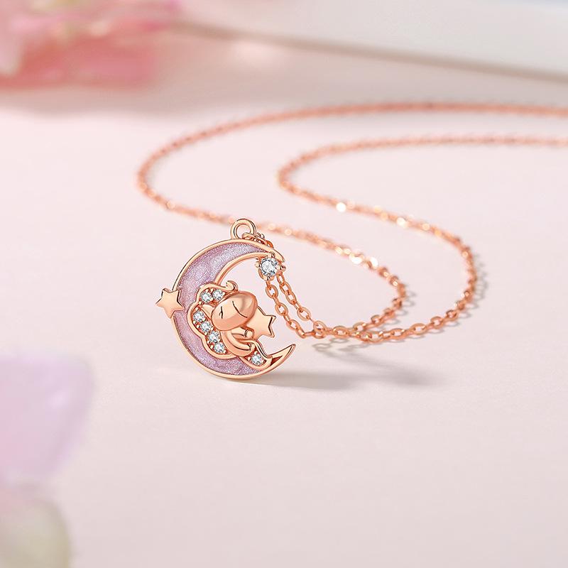 Tichya S925 Sterling Silver Star Moon Horse Clavicle Necklace for Women - Cute, Original Niche Design 2026 925 Silver