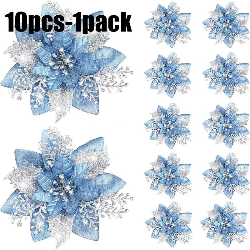 Glitter Pink Christmas Flowers Xmas Tree 14cm Artifical Flower Ornaments 2025 Merry Christmas Decoration For Home New Year