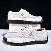 Men's Hand Stitched Casual Leather Shoes Vintage Lace Up Wide Toe Soft Sole Breathable Loafers British Style Driving Shoes