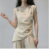 Summer new light mature floral embroidered sleeveless tank top, off-white waist-cinching old money style plus-size top