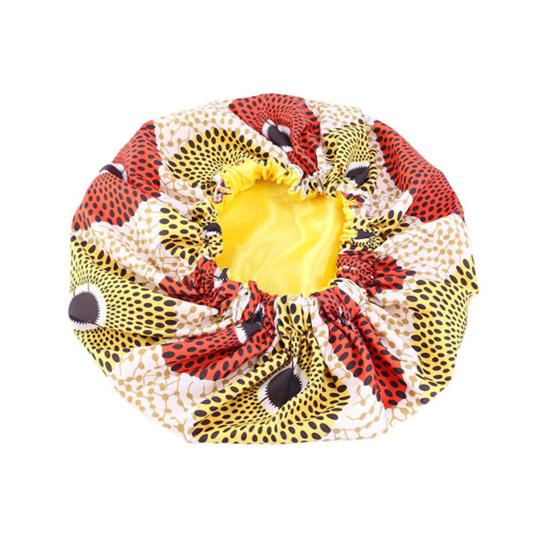 Bonnet Cap Floral Print African Style Satin Polyester Comfortable Hair Care Hat for Daily Wear