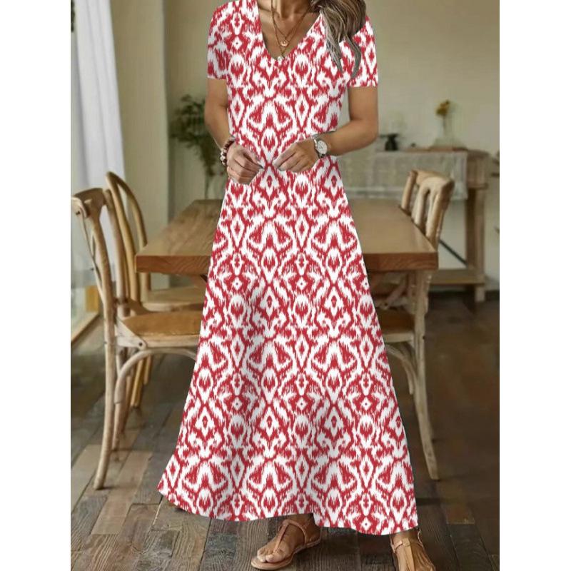 Abito stampato alla moda, sciolto, con scollo a V, a manica media, autunno-inverno 2026, europeo/americano