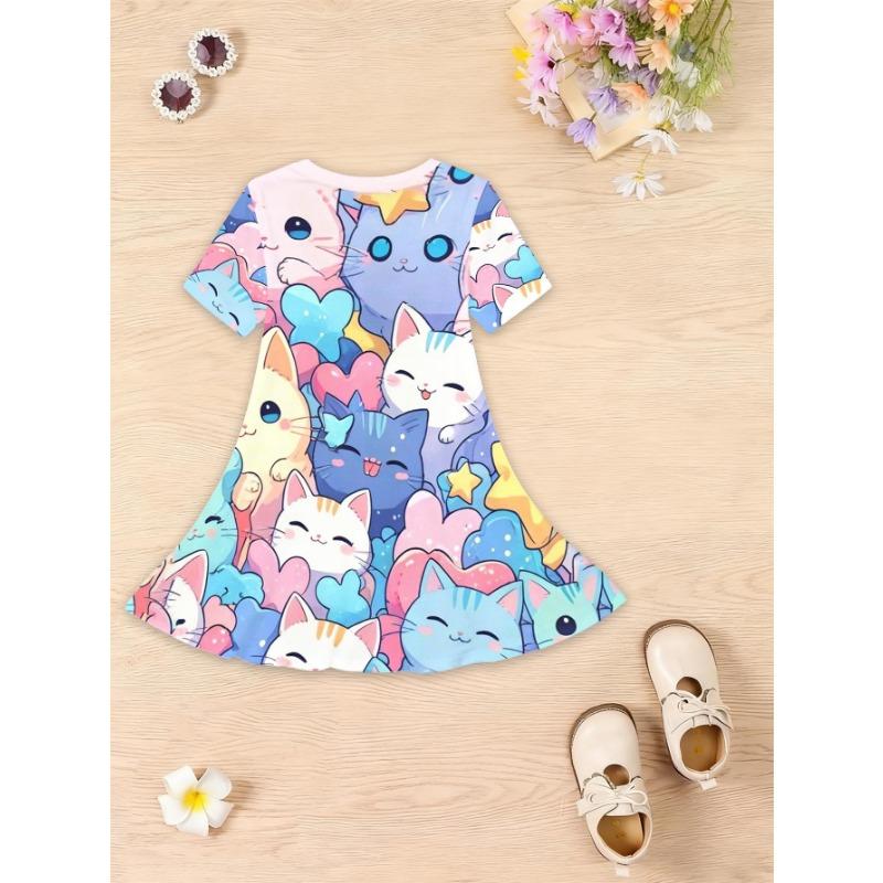 Summer Fashion Cute Short-sleeved Dress, Straight Skirt for Girls, Daily Dress