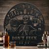 Wall Decoration Metal Art Sign with Skull Slogan Design Pre-Drilled Holes Easy Install Decorative Plaque Rustproof Decor for Garage, Workshop,