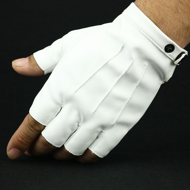

Five Finger Half Finger Leather Gloves Men and Women Outdoor Sports White Fishing Cycling and Driving Half Finger Exposed Waterproof Pu Oversleeves White One size