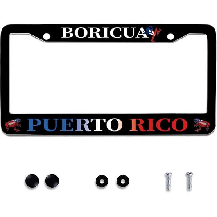Boricua Puerto Rico Flag Frog Personalise License Plate Frames n License Plate Frame Car Universal Accessories Stainless Steel Cars Decor Fits