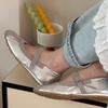 New Women Ballet Flats Square Toe Silver Mary Janes Lazy Walking Loafers Retro Patchwork Espadrilles Sneakers Single Shoes