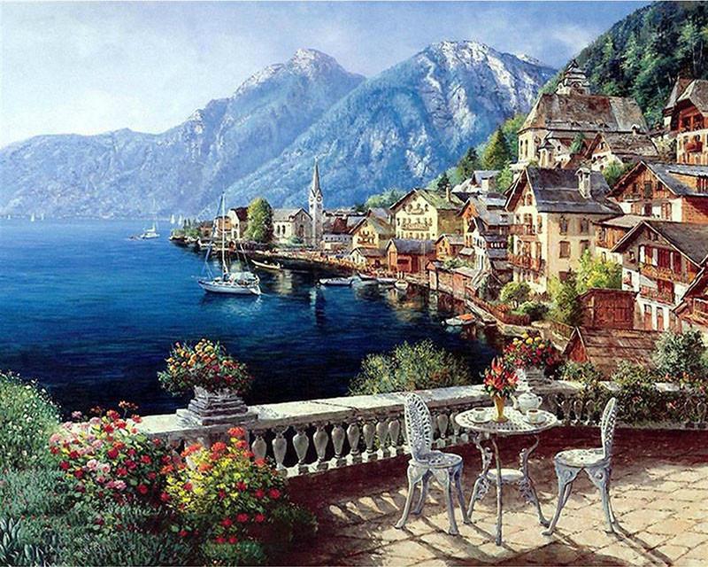 5D DIY Diamond Painting New Landscape Spring Rural House Diamond Embroidery Cross Stitch Flower Branches Dog Animal Rhinestones Mosaic Home Decor