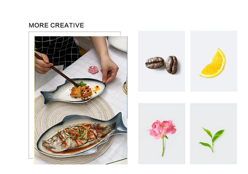 Nordic Ceramic Fish Dinner Plate - Creative Vegetable & Fish Serving Dish for Household Use