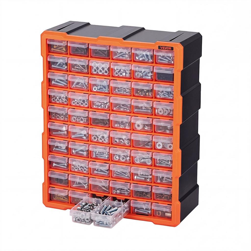 VEVOR 60-Drawer Storage Organizer, Plastic, Drawer Storage Cabinet for Garage Organization, Stackable Small Parts Organizer, Wall-Mounted Toolbox
