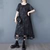Kortärmad Plus size Svart mesh vintage ny i klänningar för kvinnor avslappnad lös lång sommarklänning