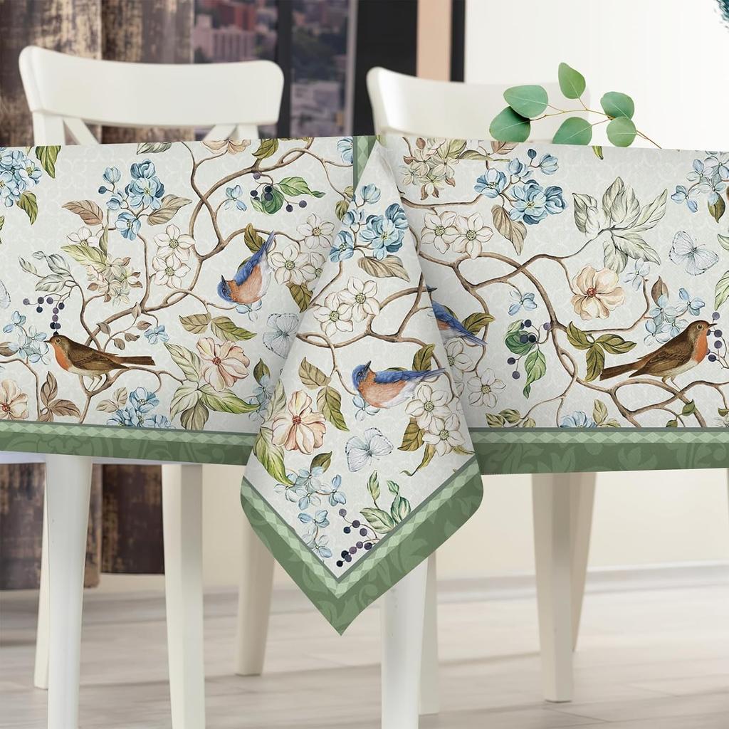 Vintage Blumenvögel Rechteckiger Tischdecke für Tischdekoration Wiederverwendbar Bauernhaus Küche Esstischdecke Feiertagsparty Dekorationen