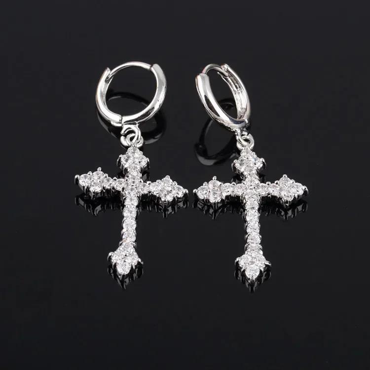 Goth Zircon Crystal Cross Drop Dangle Earring for Women Men Luxury Gold Silver Hoop Earrings Fashion Punk Jewelry