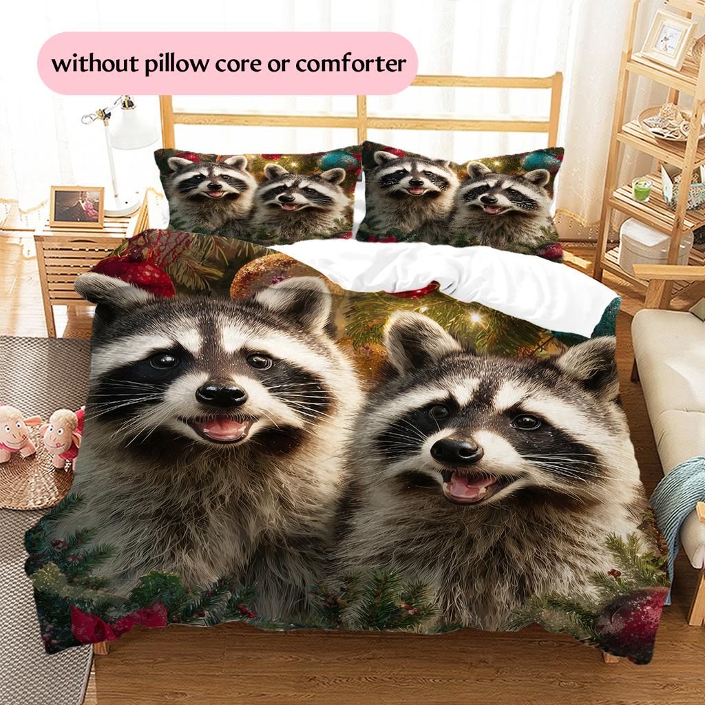 Zwei Waschbären Muster Bettwäsche Heimdekoration Geburtstagsgeschenk (1 Bettbezug + 2 Kissenbezüge, ohne Füllung)