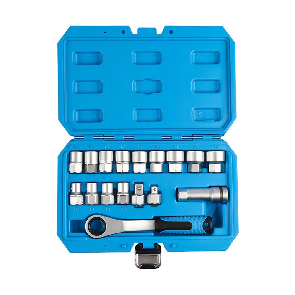 

Mechanical 17 Piece Pass Through Socket Set with 19mm Ratchet Chrome Vanadium Steel for Fastening Nuts on Deep Threaded Rods