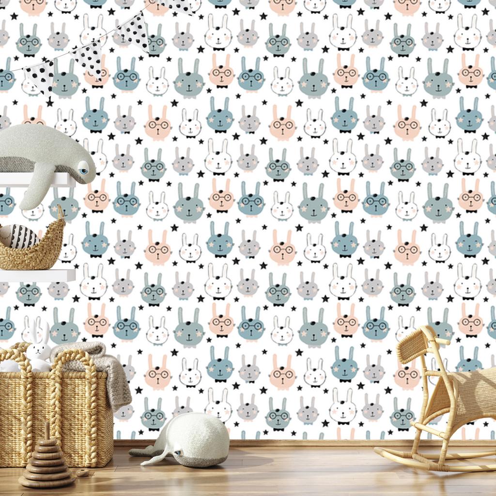Rabbits with Stars In the Background Wallpaper for Living Room and Bedroom 50x1000