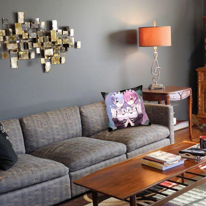 Re Zero Anime Animation Cushion Cover Sofa Decoration Rem And Ram Square Throw Pillow Cover 45X45
